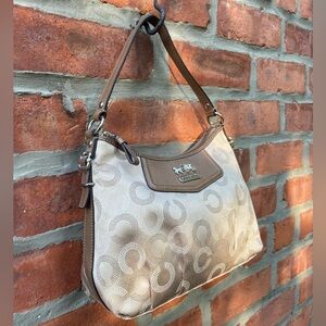 Coach Cream and Brown Shoulder Bag with Signature Monogram